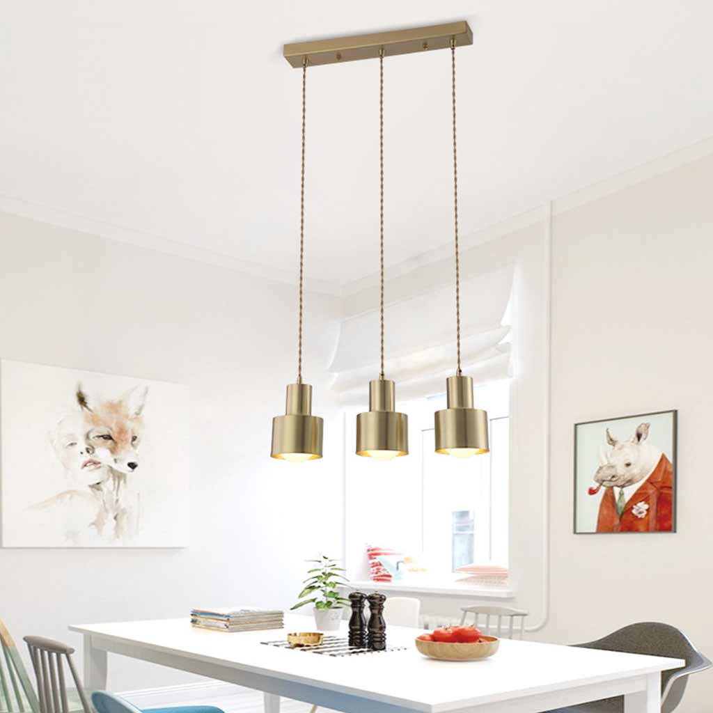 Hanging Light Minimalist Copper Cylinder Gold Dining Room