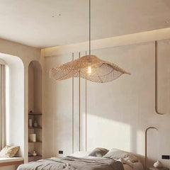 Hanging Pendant Light Japandi Woven Rattan Straw Hat Bedroom
