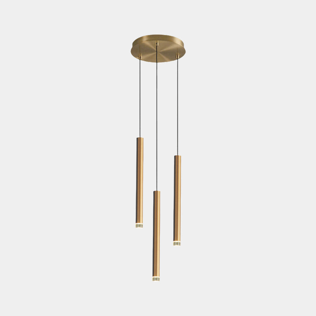 Hanging Pendant Light Minimalist Slim Tube LED Gold 3 Heads