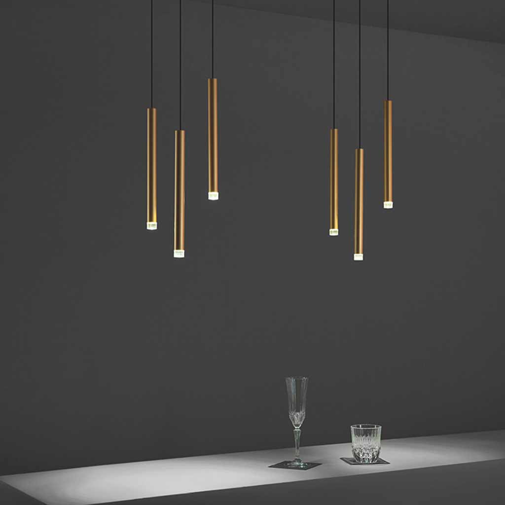 Hanging Pendant Light Minimalist Slim Tube LED Gold Dining Room