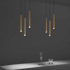 Hanging Pendant Light Minimalist Slim Tube LED Gold Dining Room