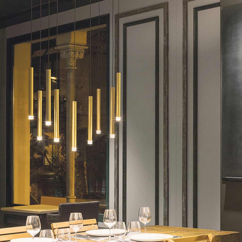 Hanging Pendant Light Minimalist Slim Tube LED Gold Dining Table