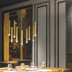 Hanging Pendant Light Minimalist Slim Tube LED Gold Dining Table