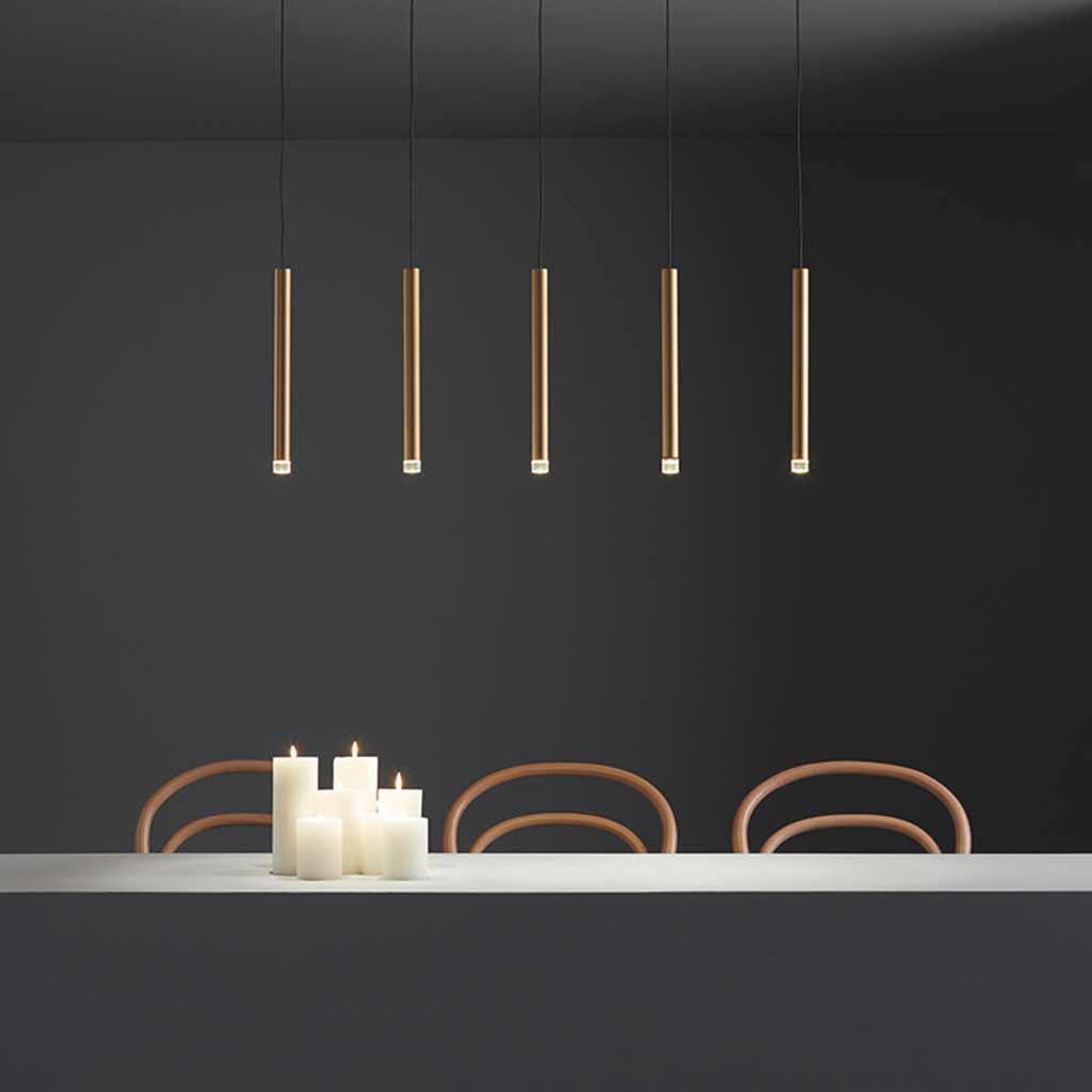 Hanging Pendant Light Minimalist Slim Tube LED Gold Room