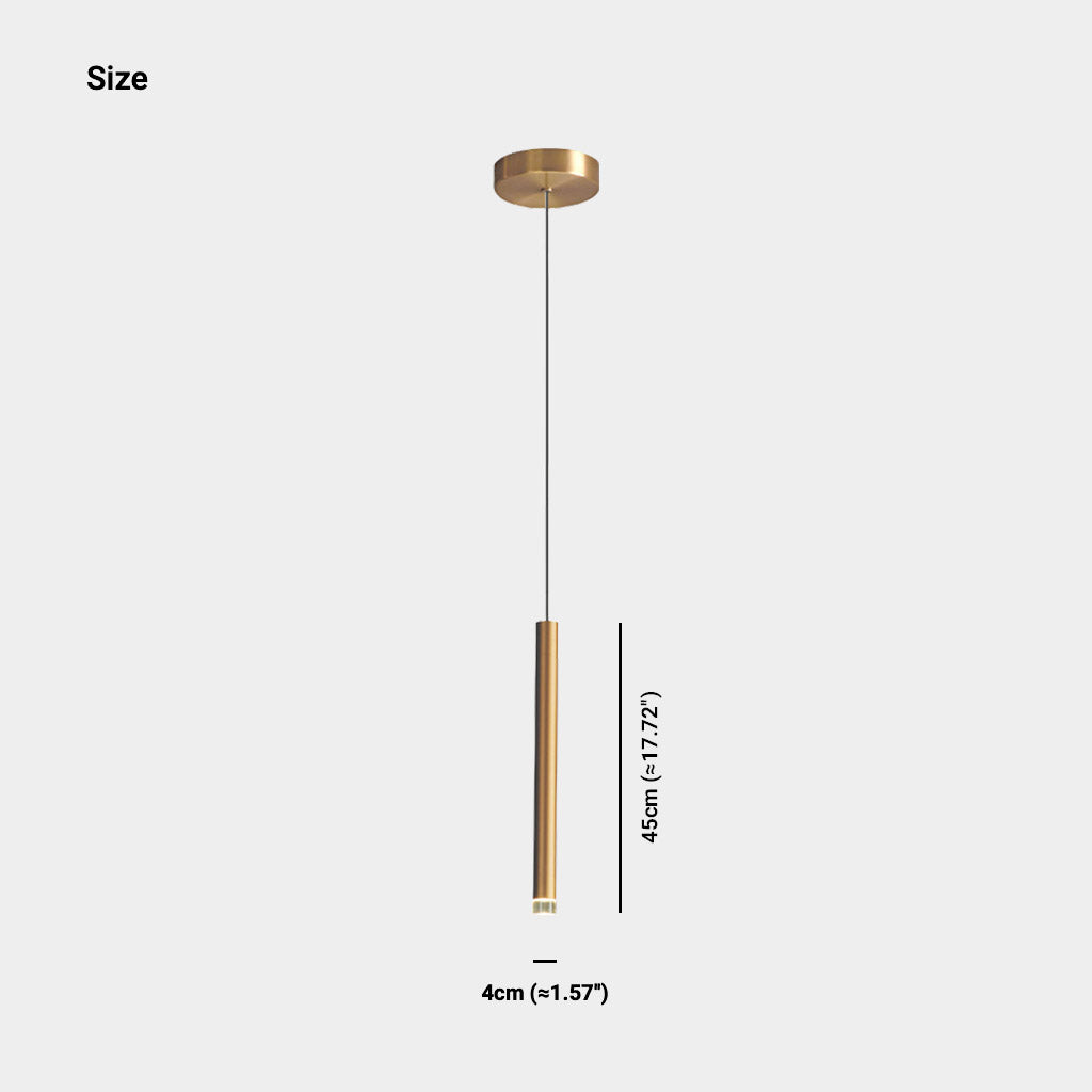 Hanging Pendant Light Minimalist Slim Tube LED Gold Size