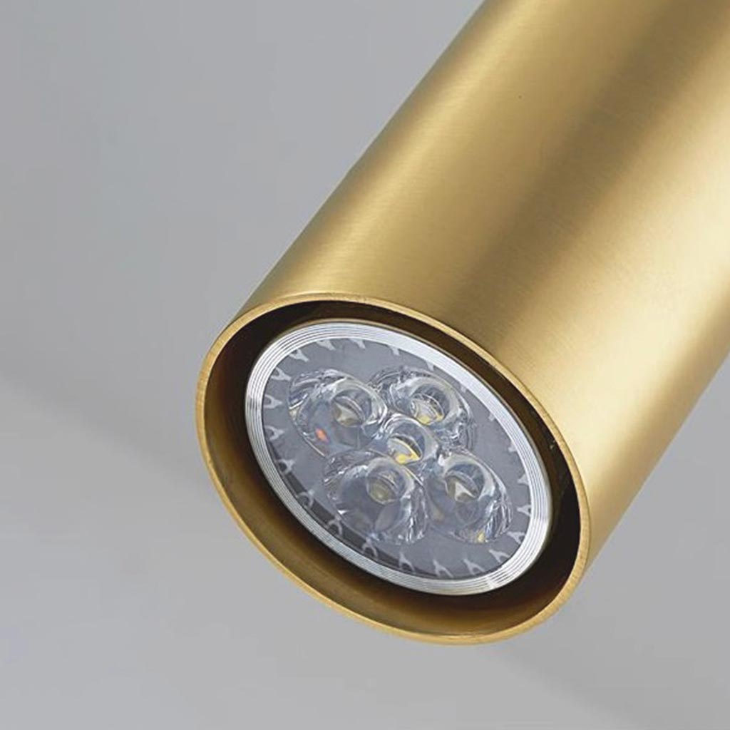 Hanging Pendant Light Small Slim Brass Tube Gold Detail