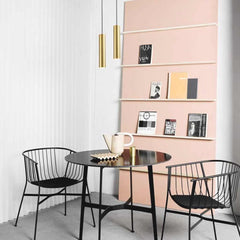 Hanging Pendant Light Small Slim Brass Tube Gold Dining Table