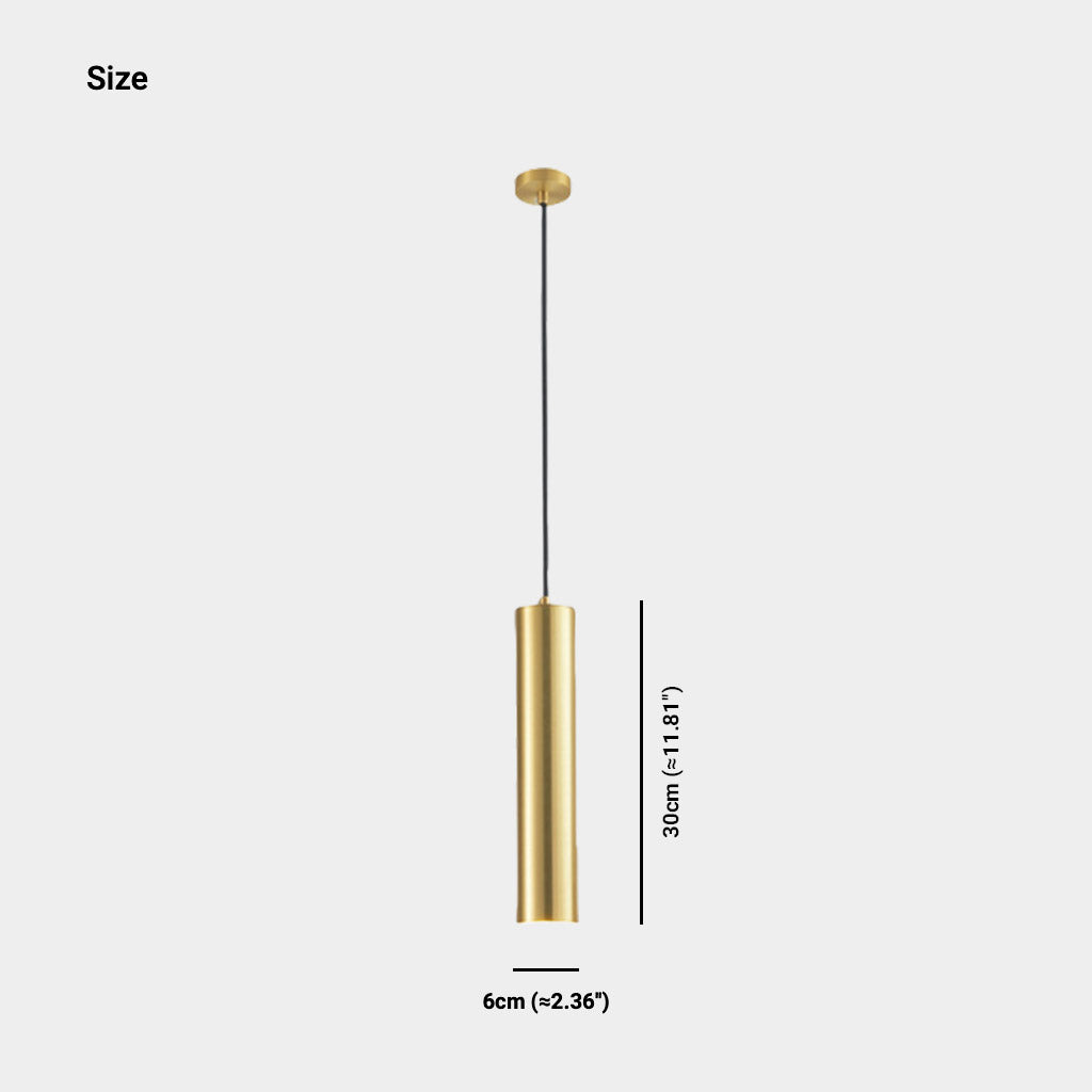 Hanging Pendant Light Small Slim Brass Tube Gold Size
