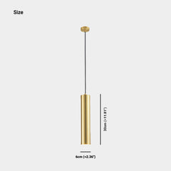 Hanging Pendant Light Small Slim Brass Tube Gold Size