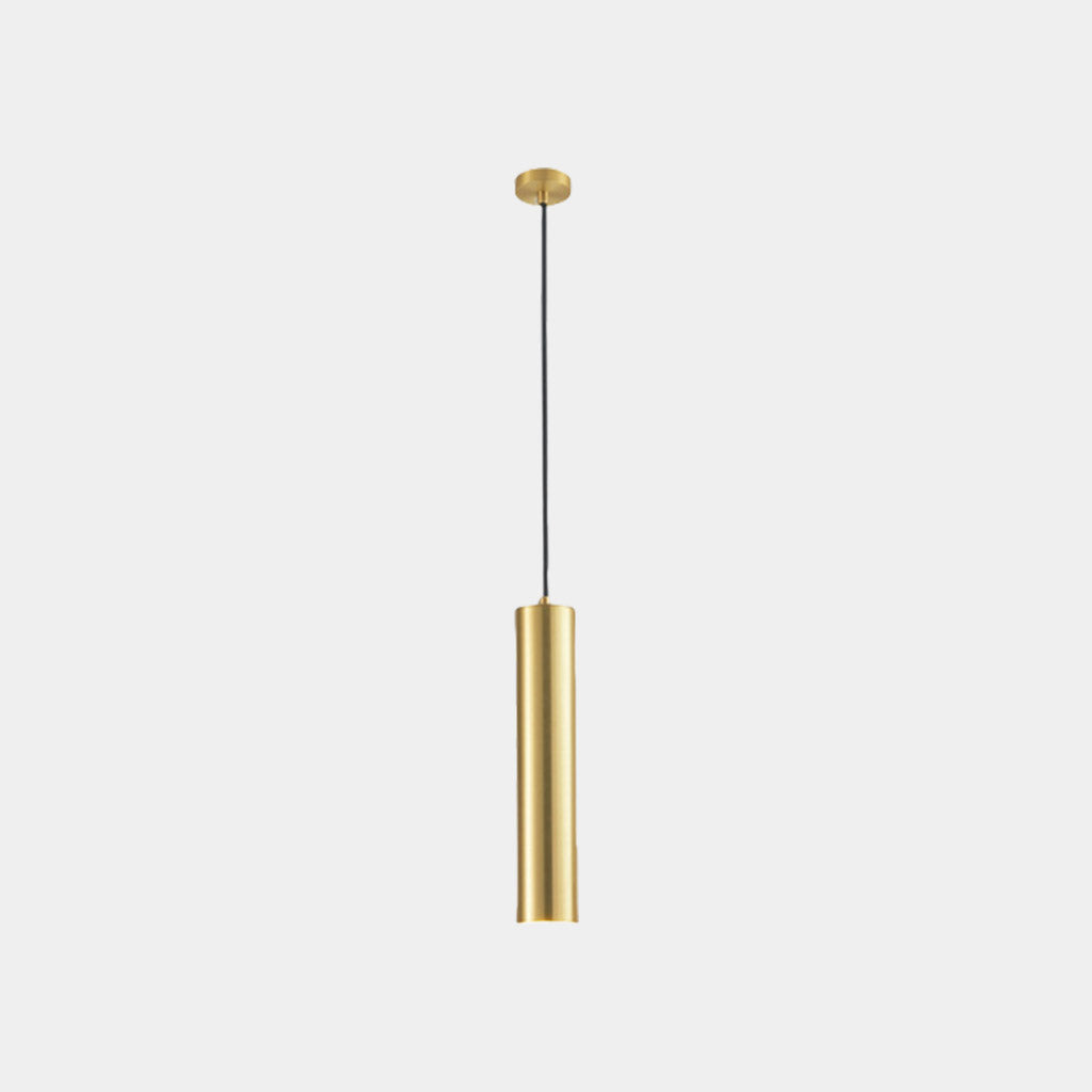 Hanging Pendant Light Small Slim Brass Tube Gold