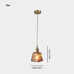 Hanging Pendant Light Vintage Brass Amber Glass Size
