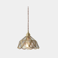 Hanging Pendant Light Vintage Brass Glass Floral