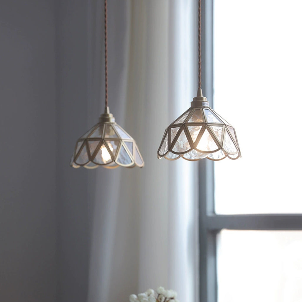 Hanging Pendant Light Vintage Small Brass Glass Floral Corner