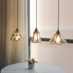 Hanging Pendant Light Vintage Small Brass Glass Floral Dining Room