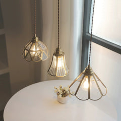 Hanging Pendant Light Vintage Small Brass Glass Floral Dining Table