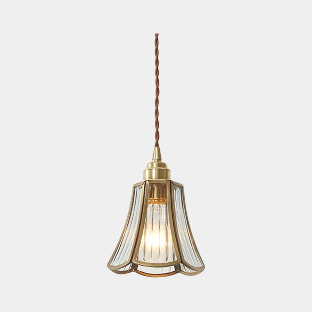 Hanging Pendant Light Vintage Small Brass Glass Floral