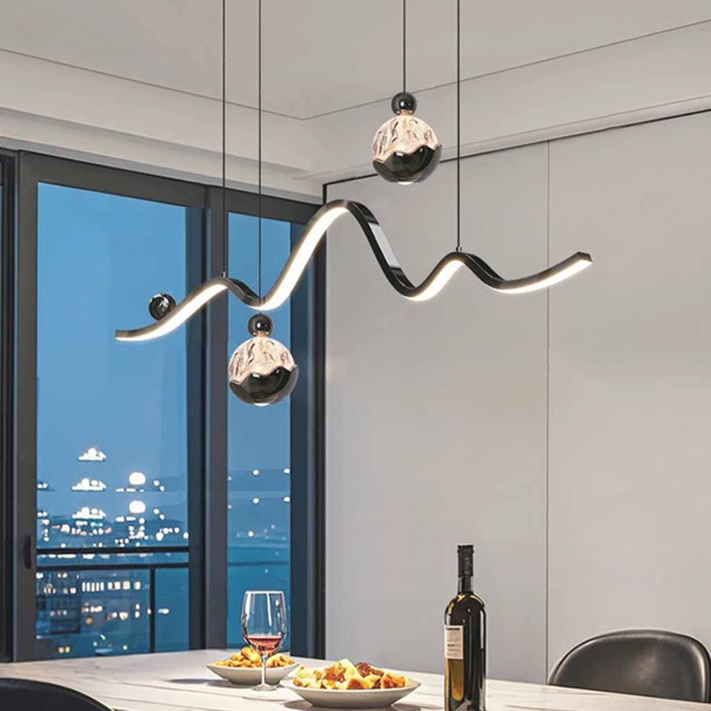 Hanging Pendant Light Wavy Globe Dimmable LED Black Dining Table
