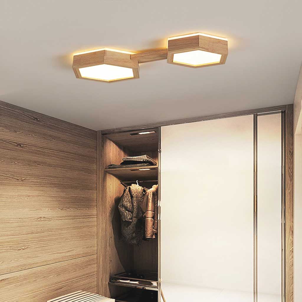 Hexagon Wood Ceiling Light Bedroom