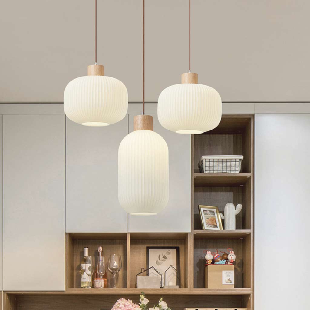 Japanese Elegant Retro Wood Glass Pendant Light Living Room
