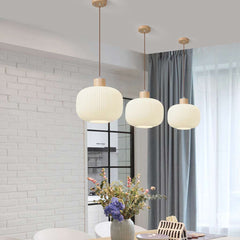 Japanese Elegant Retro Wood Glass Pendant Light Room