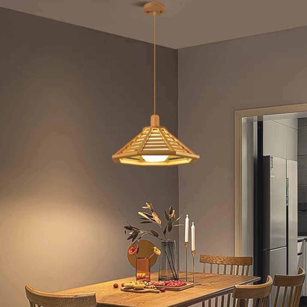 Japonés de madera cónica Slat colgante ligero comedor
