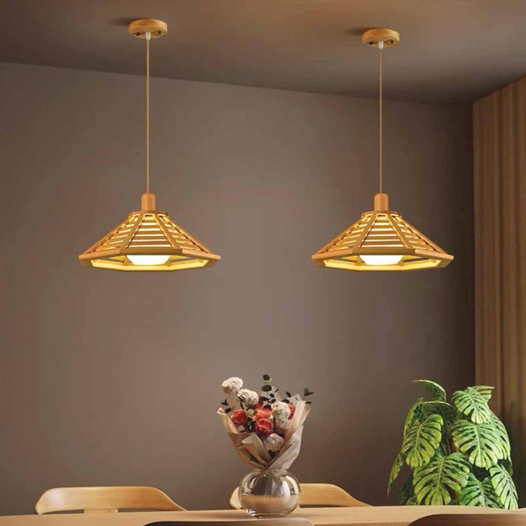Japonés de madera cónica Slat colgante luz mesa de comedor