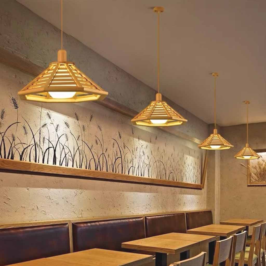 Japonés de madera cónica Slat colgante luz restaurante