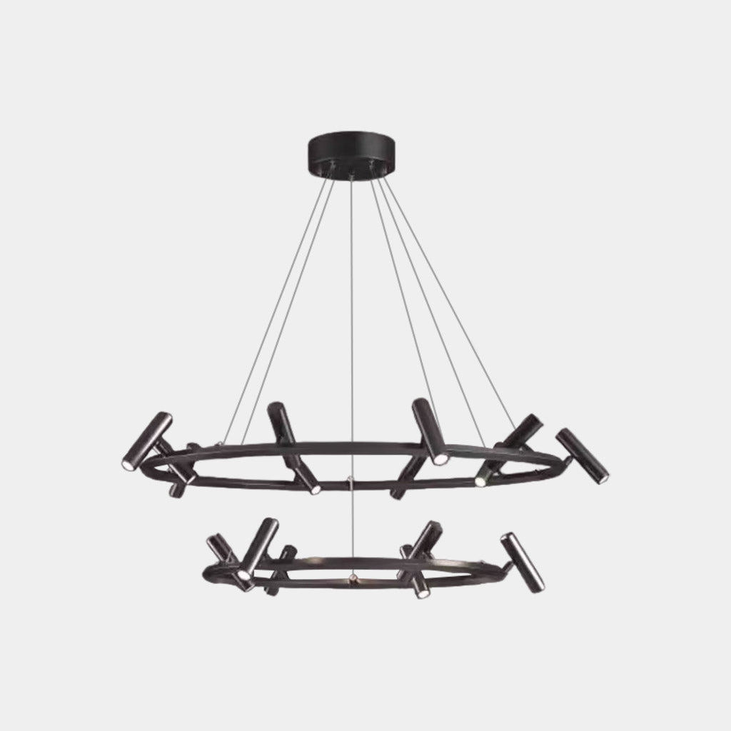 Anillo LED/lámpara de araña lineal con focos giratorios, negro