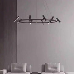LED Ring/Linear Chandelier with Rotating Spotlights, Black