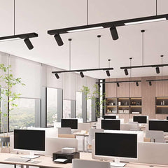 Lineaire LED-hanglamp met spots voor winkels/kantoren, zwart