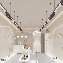 Lineaire LED-hanglamp met spots voor winkels/kantoren, zwart