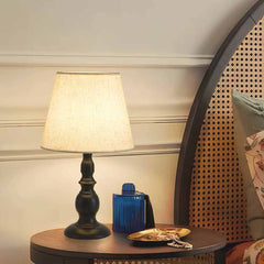 Linen Table Lamp Bedside Ambient Black Base