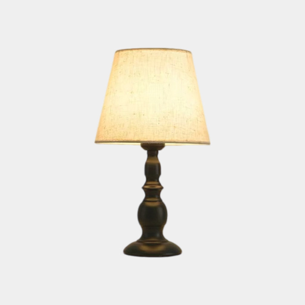 Tischlampe aus Leinen, Nachttisch, Ambient, schwarzer Sockel