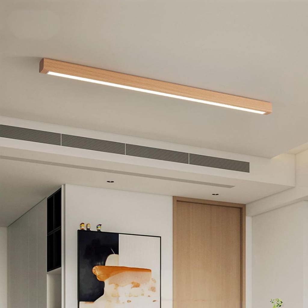 Flush Mount Ceiling Light Long Wooden Linear LED
