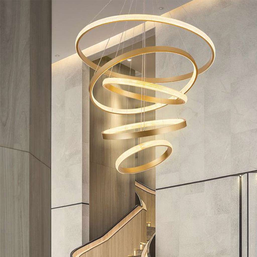Luxurious Modern Gold Halo LED Ring Chandelier Lobby