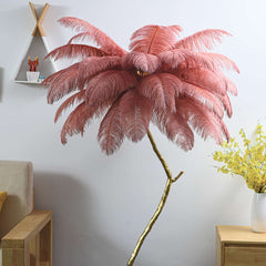 Luxury Ostrich Feather Palm Tree Floor Lamp Pale Mauve