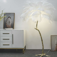 Luxury Ostrich Feather Palm Tree Floor Lamp White
