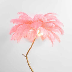 Luxury Ostrich Feather Palm Tree Floor Lamp Grey Background