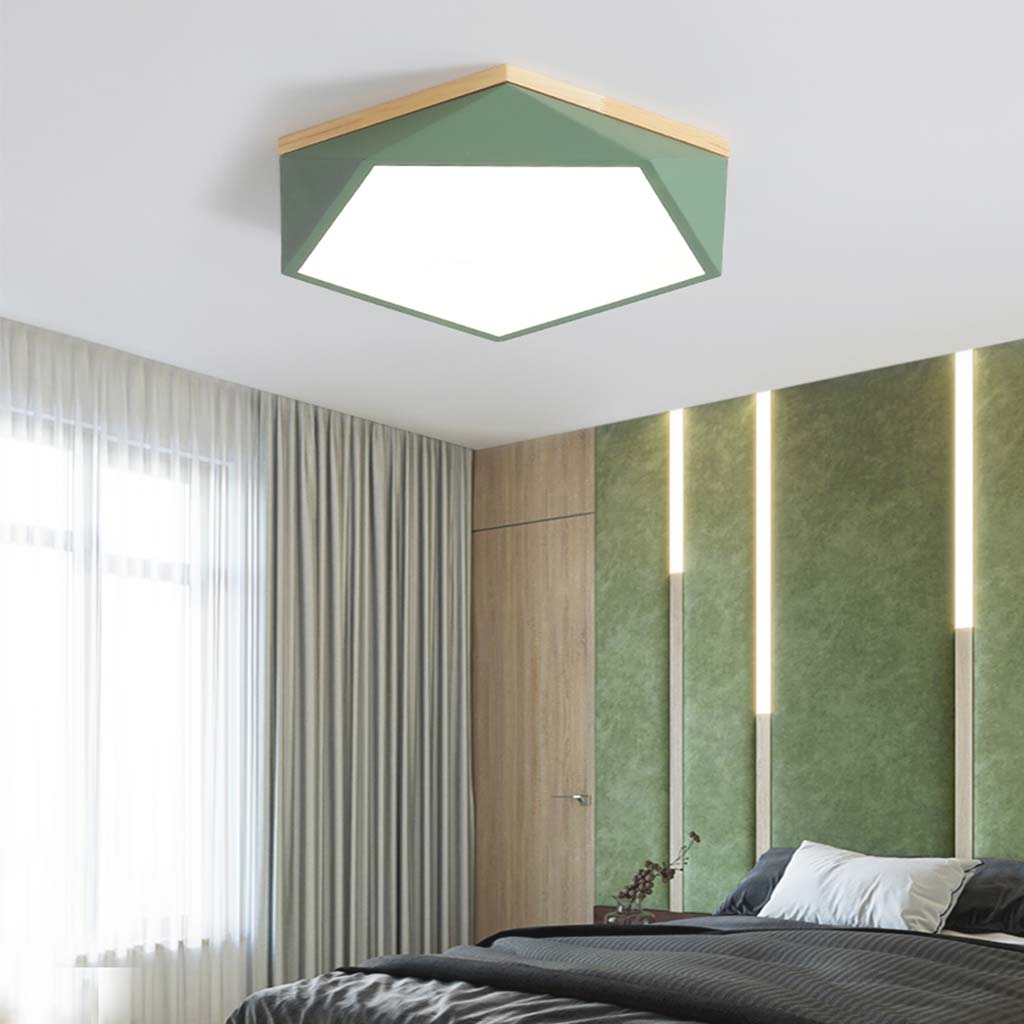 Macaron Geometric Wood Acrylic LED Ceiling Light Green