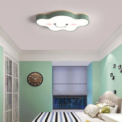 Macaron Wood Iron Flush Mount Cloud Ceiling Light Green Kids Room