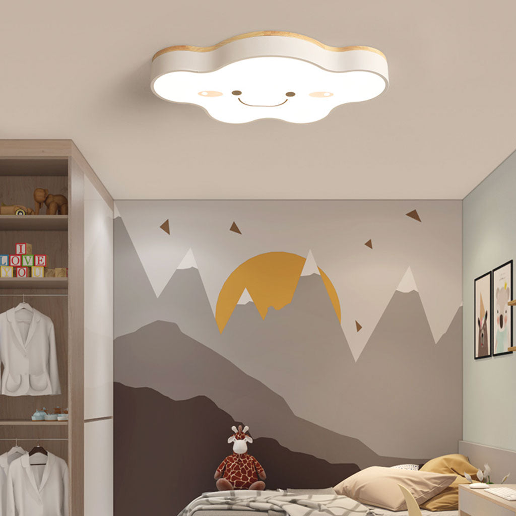 Macaron Wood Iron Flush Mount Cloud Ceiling Light White Kids Room