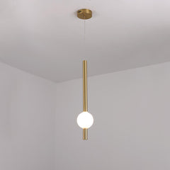 Metal & Milk Glass LED Linear Pendant Light  Room Brass Tube
