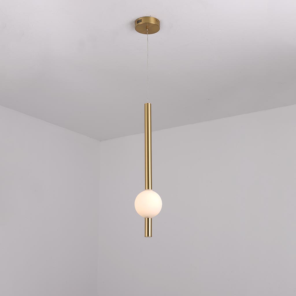 Metal & Milk Glass LED Linear Pendant Light  Room Light Off