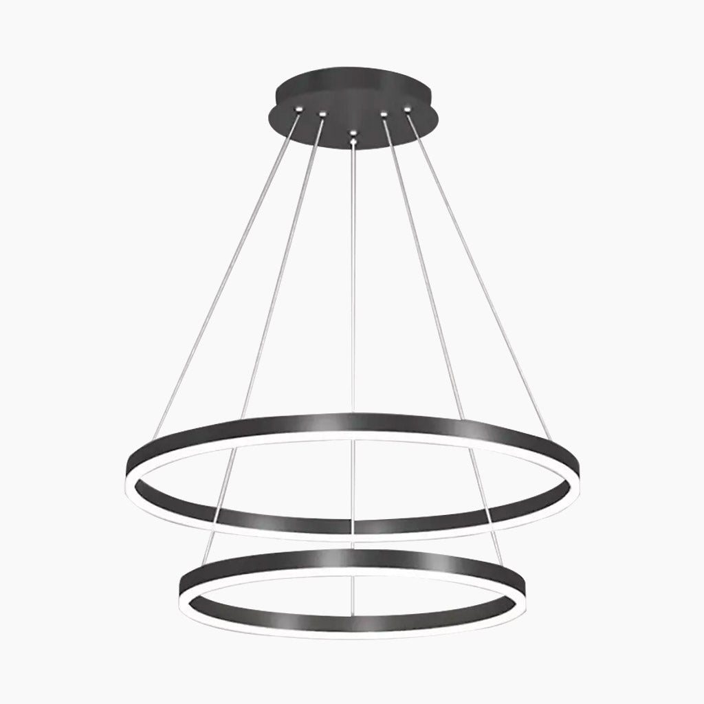 Minimalist Black LED Loop Ring Aluminum Chandelier 2 Circle