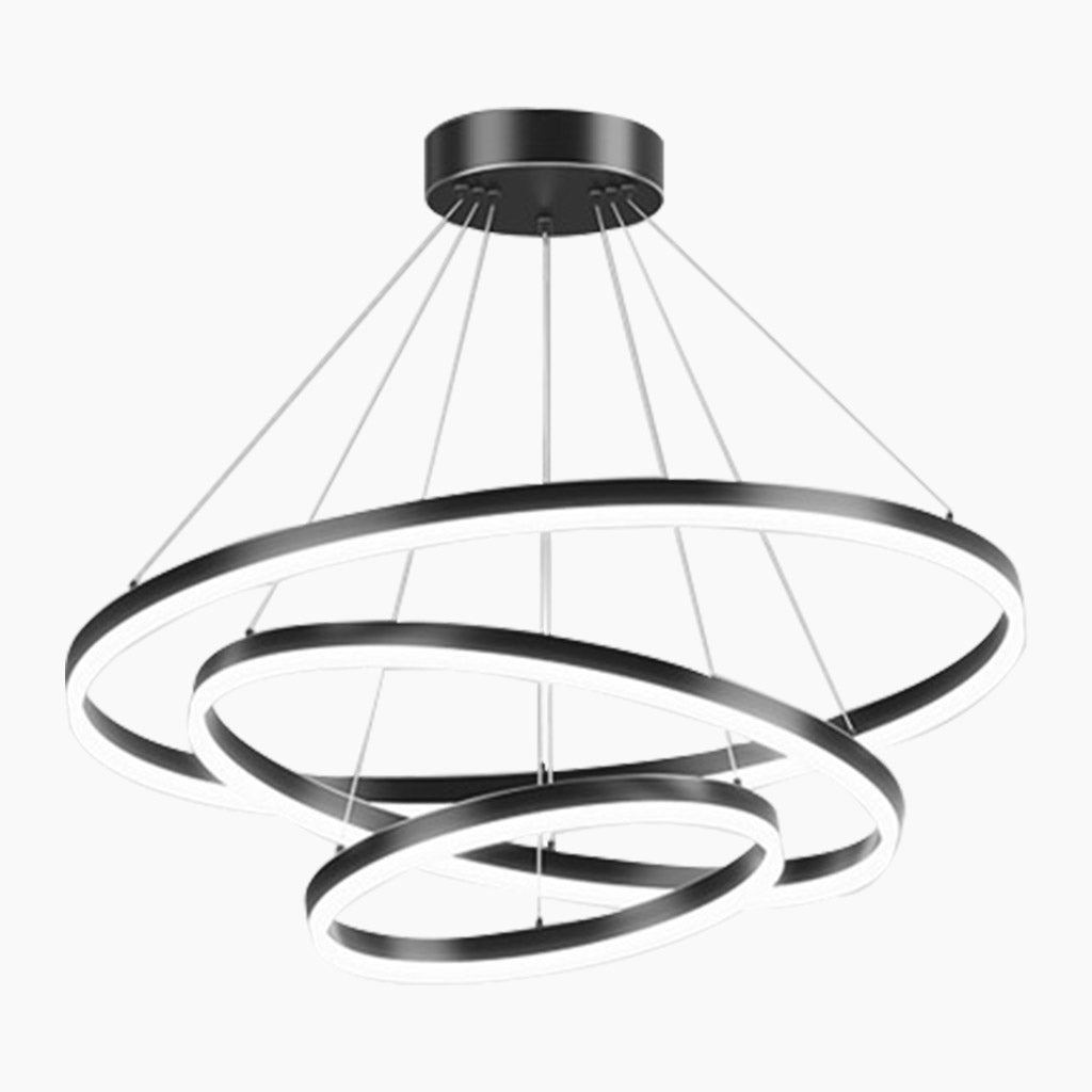 Minimalist Black LED Loop Ring Aluminum Chandelier 3 Circle