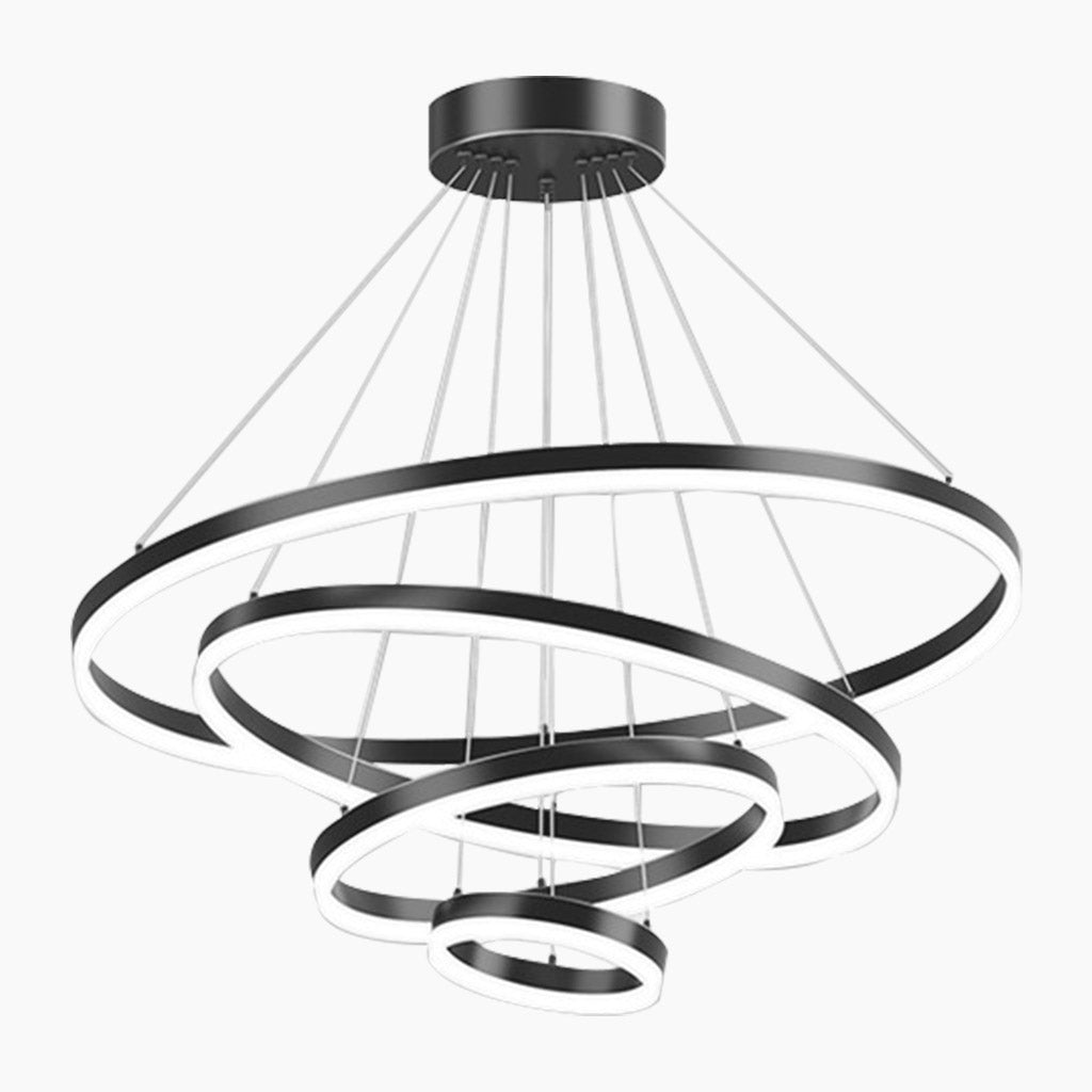 Minimalist Black LED Loop Ring Aluminum Chandelier 2 Circle