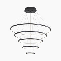 Minimalist Black LED Loop Ring Aluminum Chandelier 5 Circle