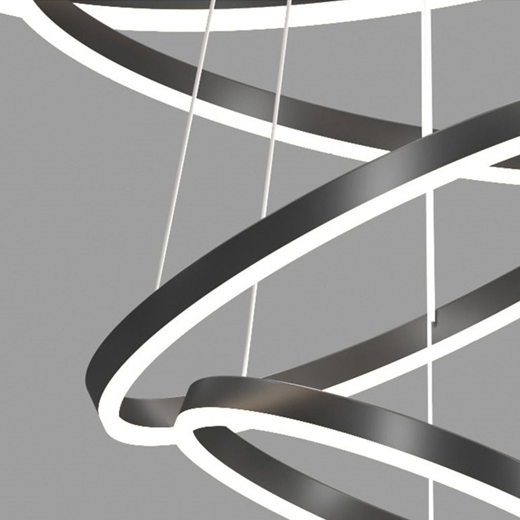 Minimalist Black LED Loop Ring Aluminum Chandelier Detail