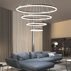 Minimalist Black LED Loop Ring Aluminum Chandelier 4 Circle Living Room