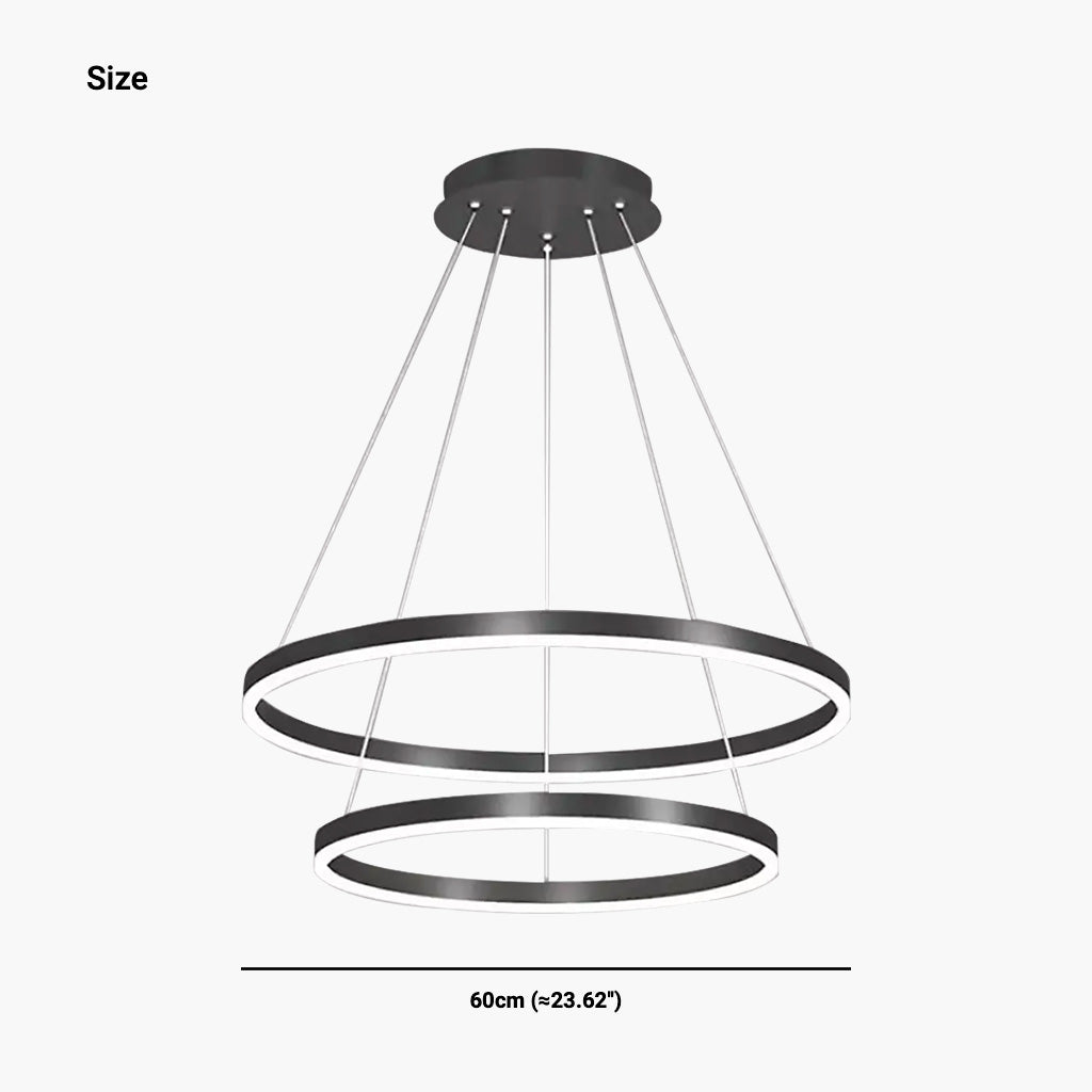 Minimalist Black LED Loop Ring Aluminum Chandelier 2 Circle Size